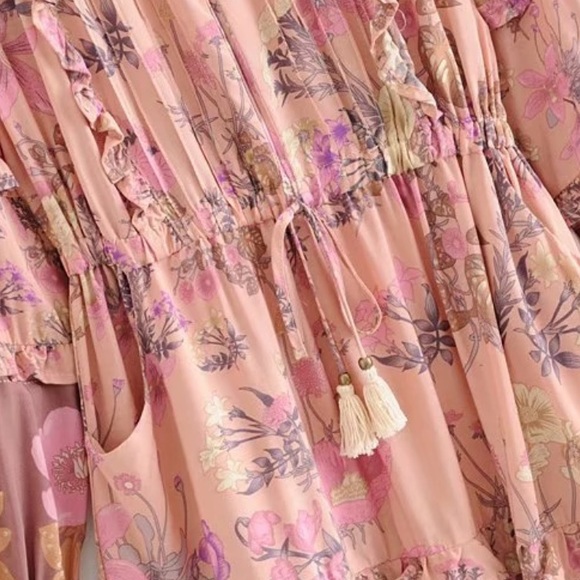 Long Sleeve Ruffle Boho Floral Gypsy Print dress - Picture 7 of 11